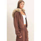 Detachable Fur Zip Up Hoodie