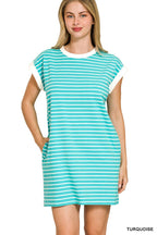 Stripe Cotton Tshirt Dress w/ side pockets SI-29147