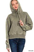 Acid Wash Fleece Cropped Hoodie