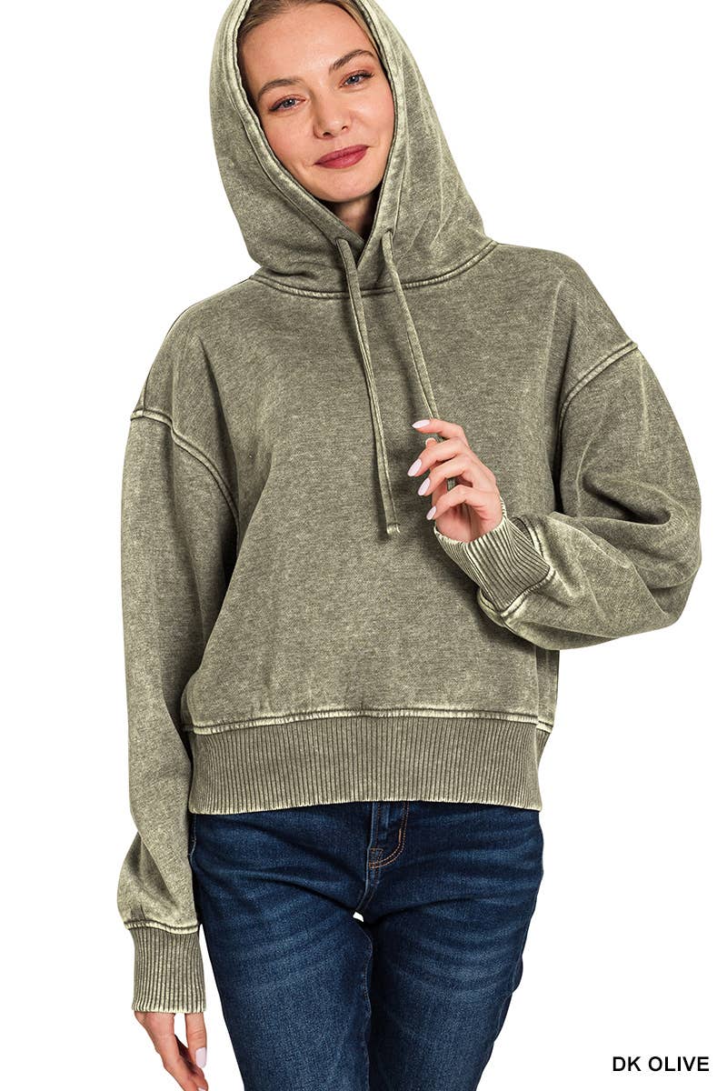 Acid Wash Fleece Cropped Hoodie