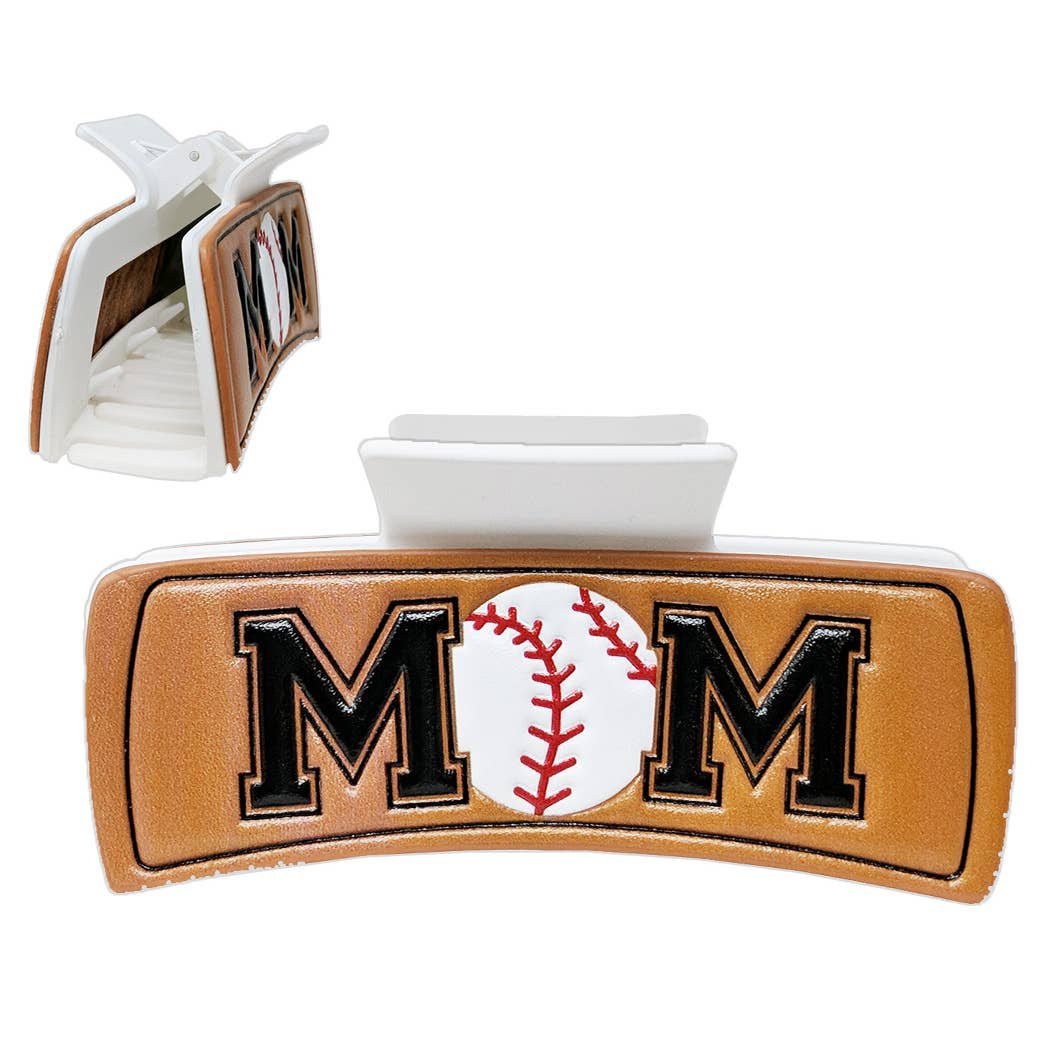 Baseball Mom Print Leather Hair Claw