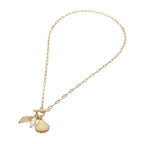 Seashell Pearl Charm Toggle Paperclip Chain Necklace