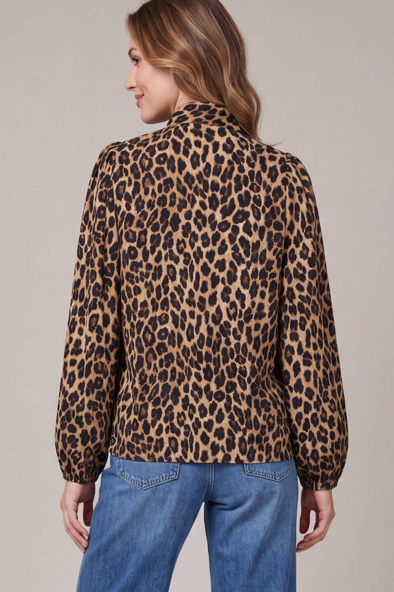 Animal Print Neck Bow Top