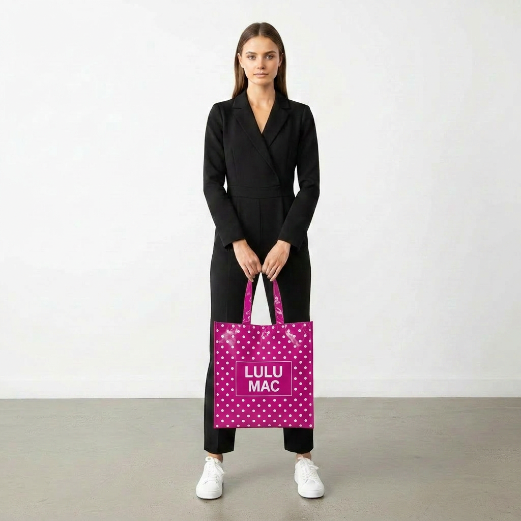 LM-BG-1004 REUSABLE TOTE -HOT PINK WHITE DOT