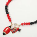Gameday Football Heart Charm Carabiner Pendant Beaded Necklace