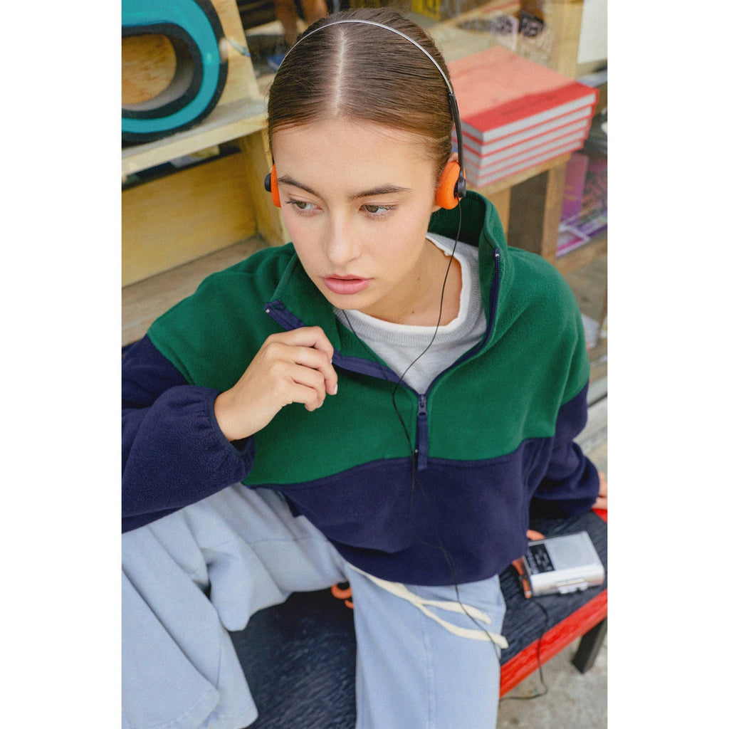 Fleece Color Contrast Half Zip Pullover