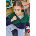 Fleece Color Contrast Half Zip Pullover