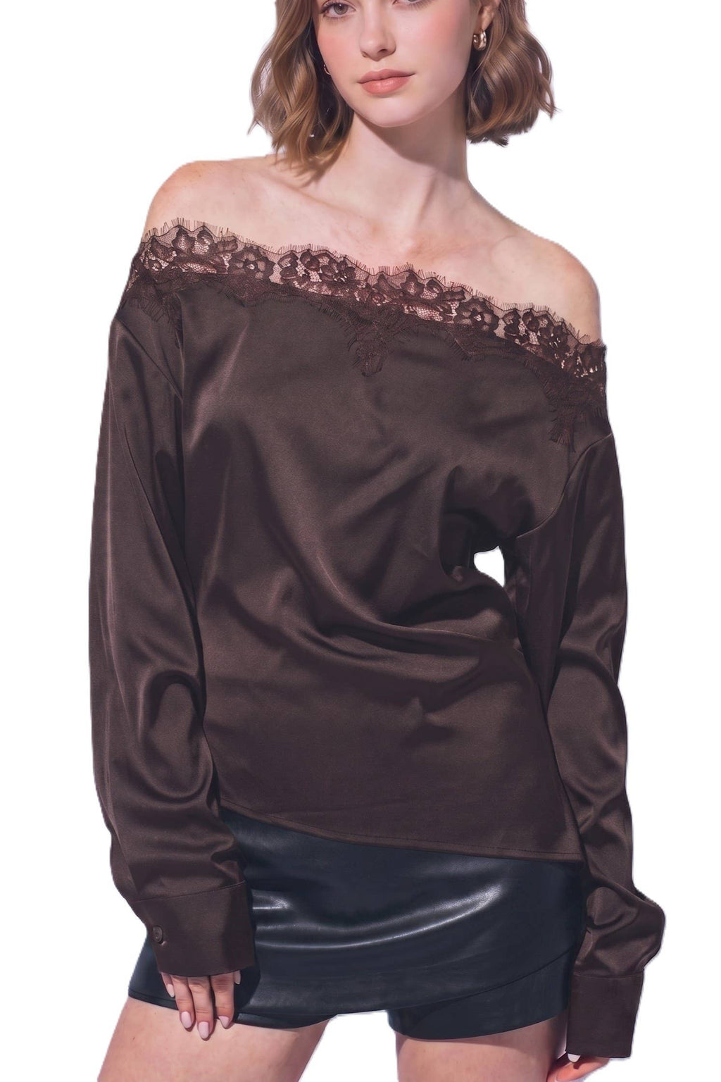 Lace-trimmed Off-the-shoulder Blouse