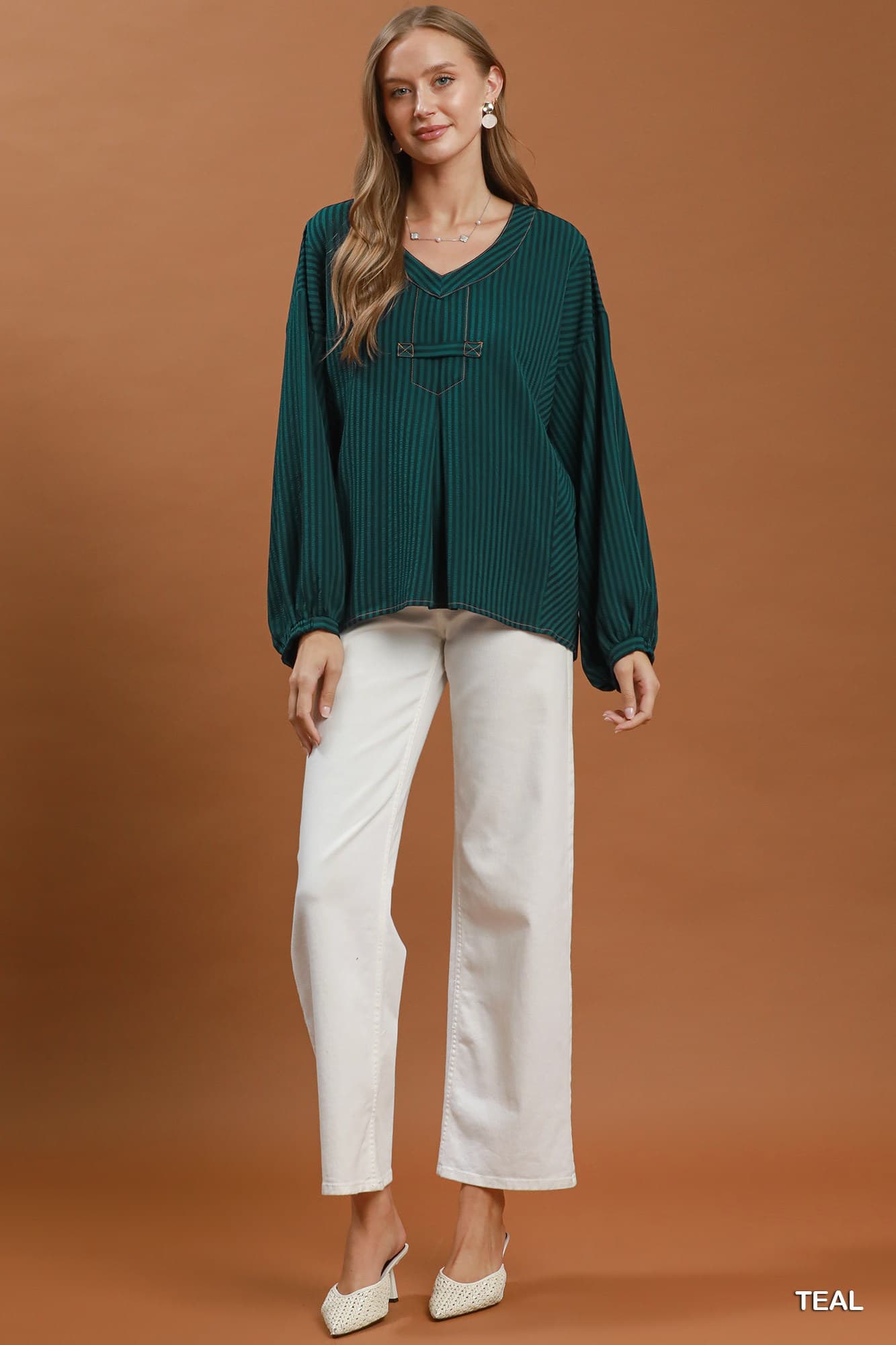 Seersucker Stripe Hi-low Blouse