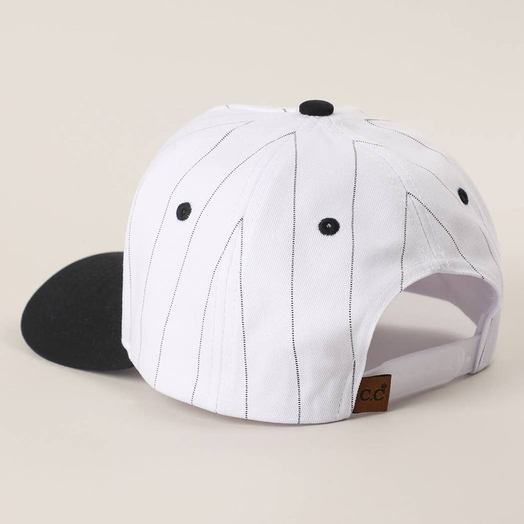 PLAY BALL Pinstripe Embroidered Trucker Hat