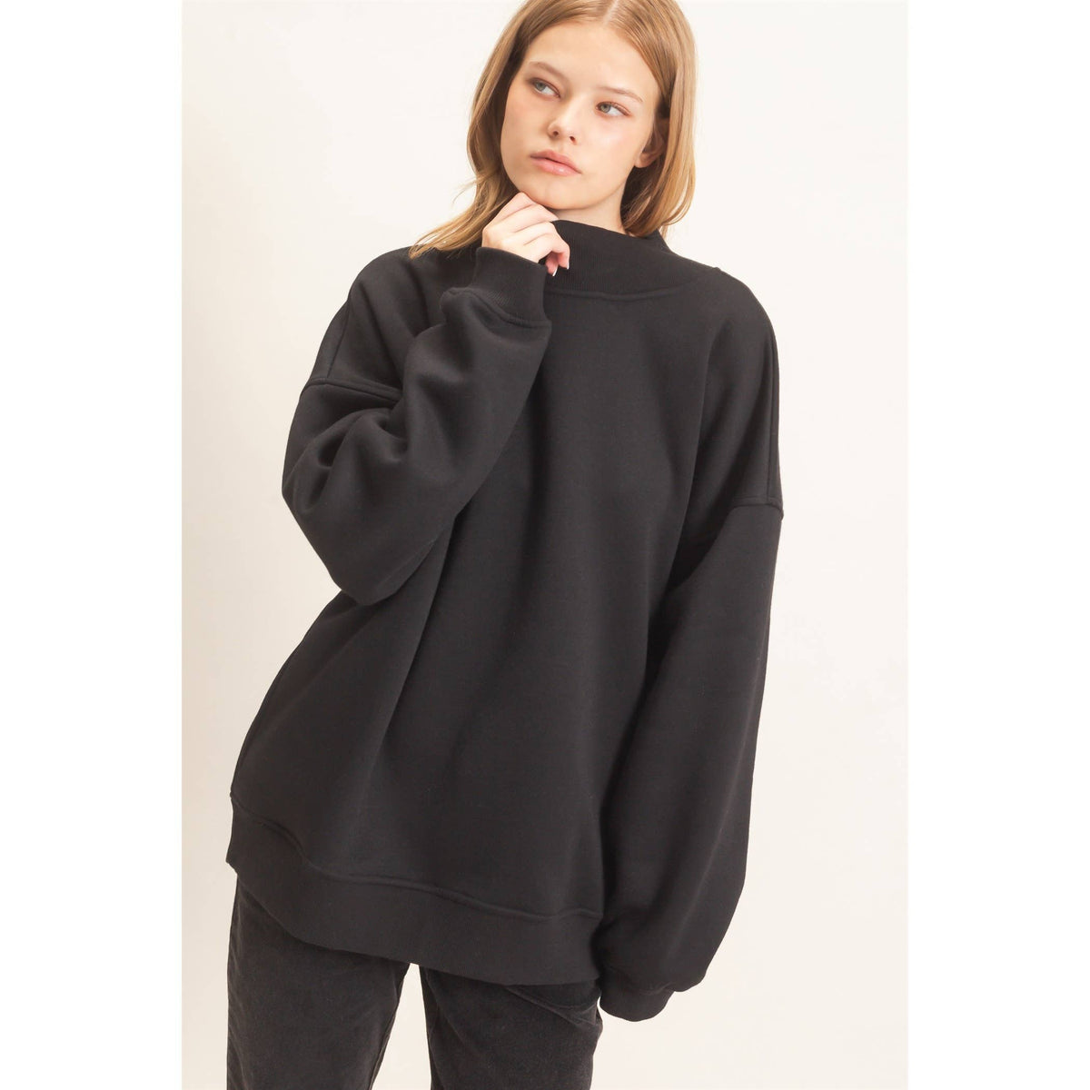 Enzyme Washed Mock Neck Sweatshirt