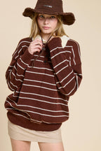 Striped Knit Polo Pullover Sweater