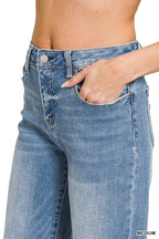 High Rise Cuffed Wide Leg Denim Pants  Zenana