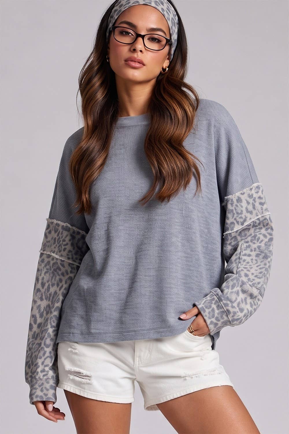 Contrast Print Sleeve Thermal Top