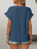 Pink Hollow-Out Crewneck Short Sleeve Summer Top