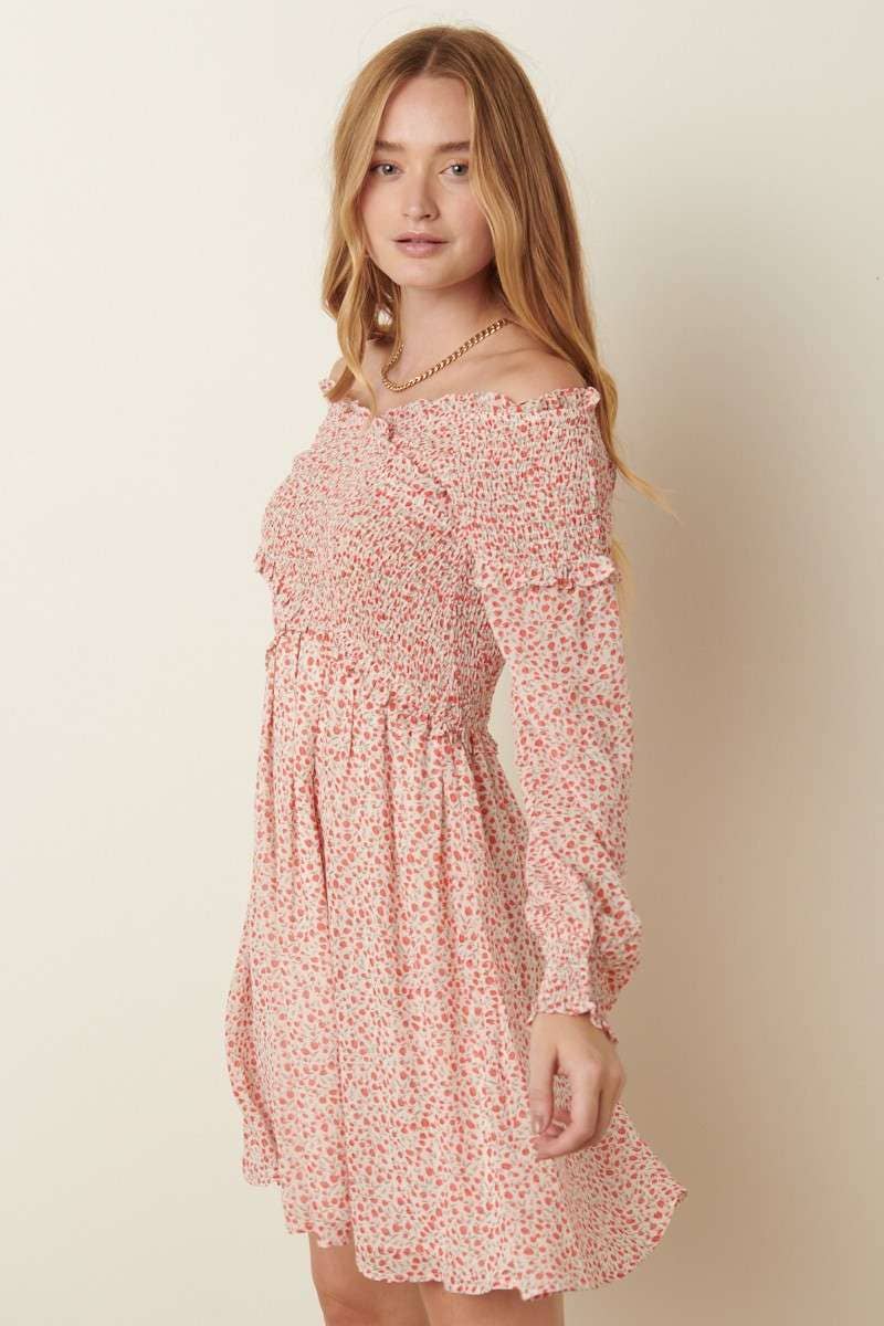 DITSY FLOWER SMOCKING DETAIL MINI DRESS