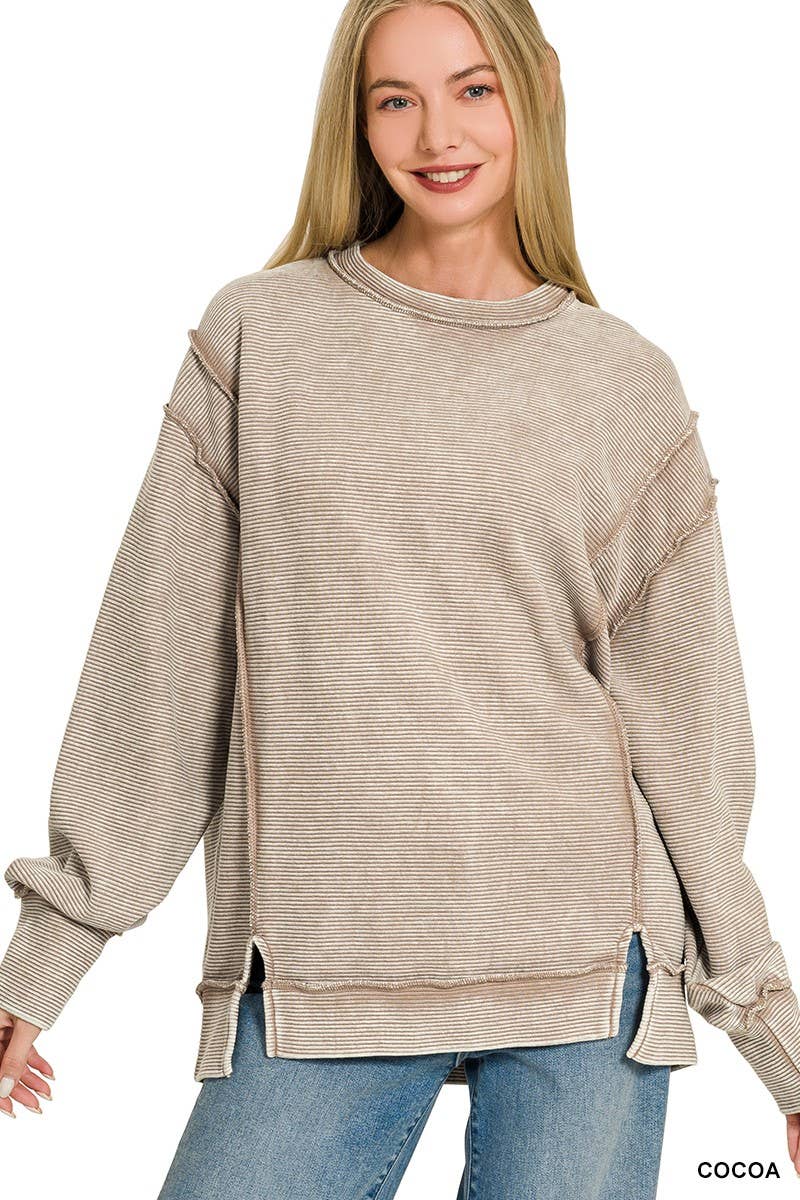 Acid Washed Double Ribbed Exposed-seam Pullover