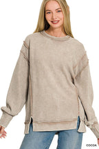 Acid Washed Double Ribbed Exposed-seam Pullover