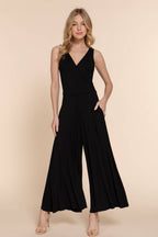 Sleeveless Double V-Neck Surplice Knit Jumpsuit