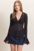 Lace V-neck Flare Sleeve Top