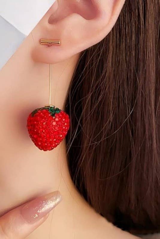 Crystal Strawberry Drop Earrings ￼