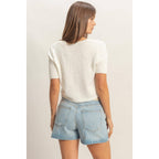 V-Neck Cropped Button Cardigan