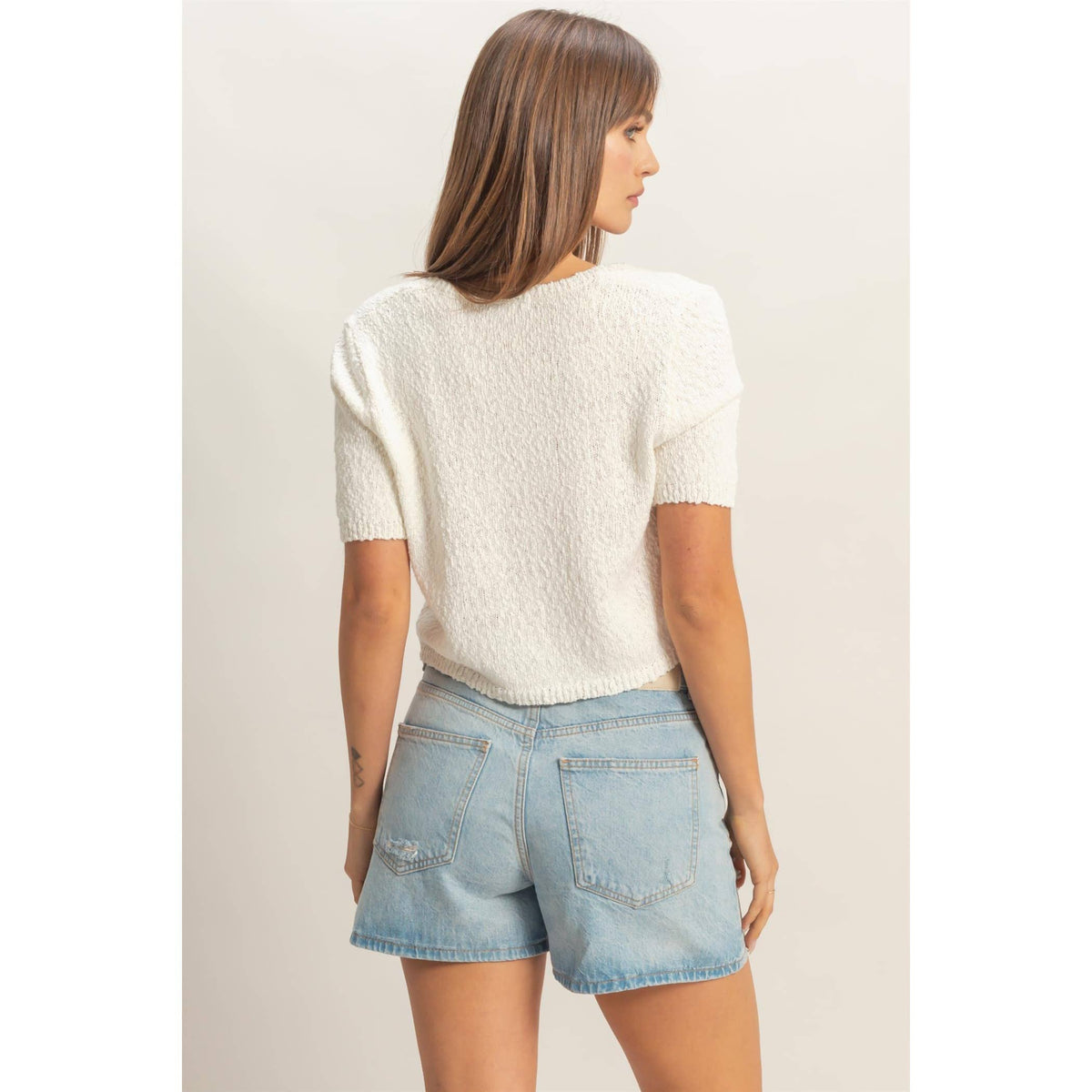 V-Neck Cropped Button Cardigan