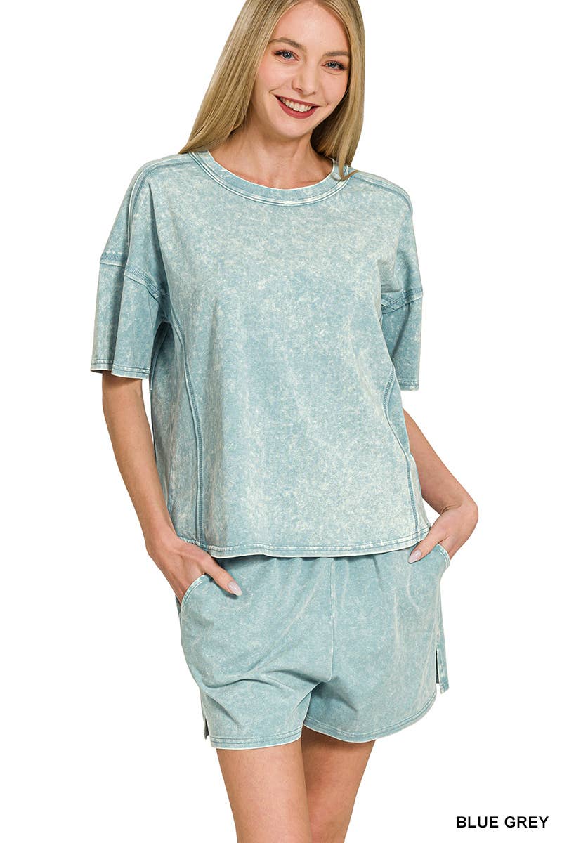 Acid Washed Short Sleeve Set
