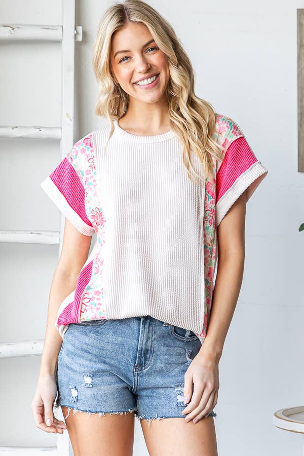 ET7907-10 SHORT SLEEVE ROUND NECK SOLID AND CONTRAST TOP