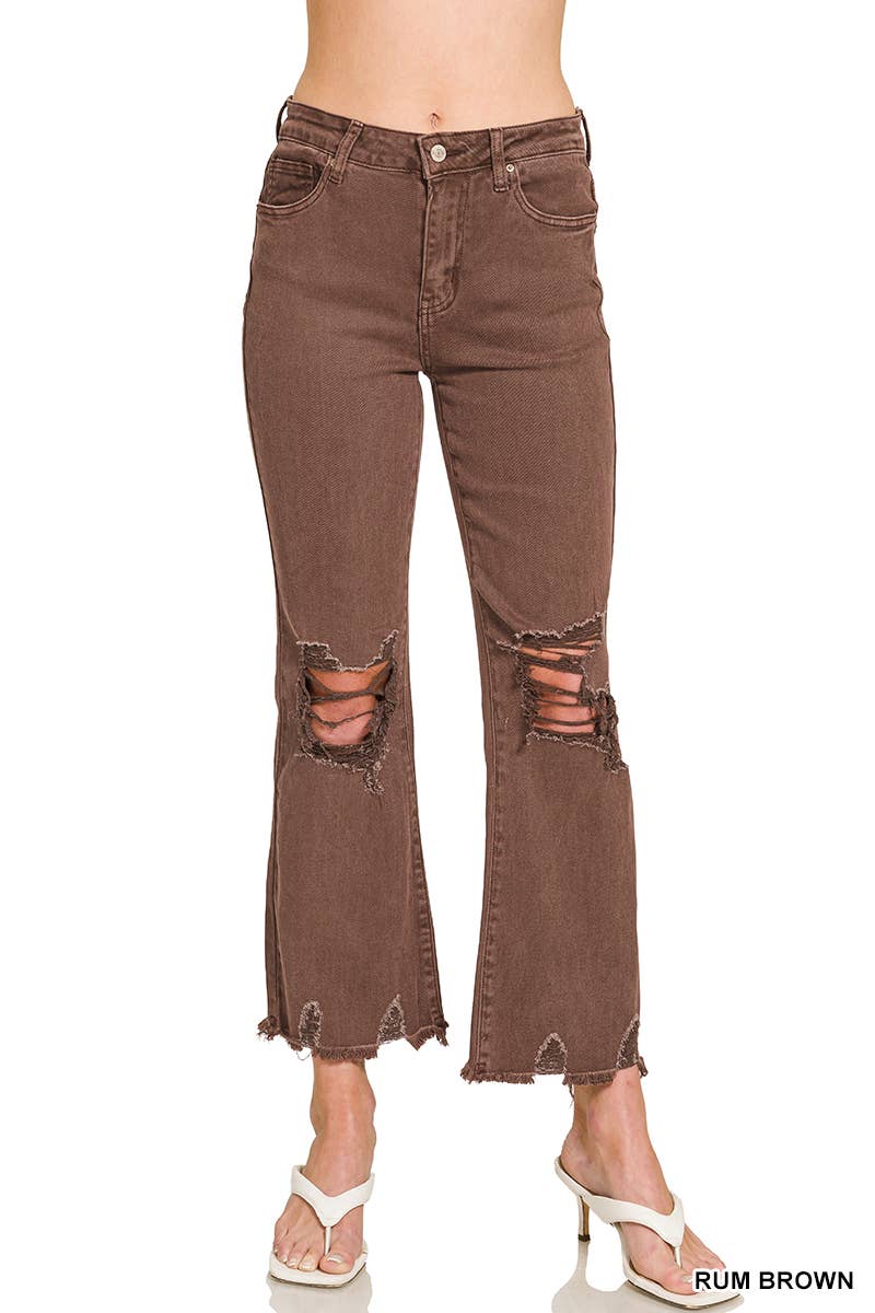 `Acid Wash High Waist Distressed Straight Leg Pants