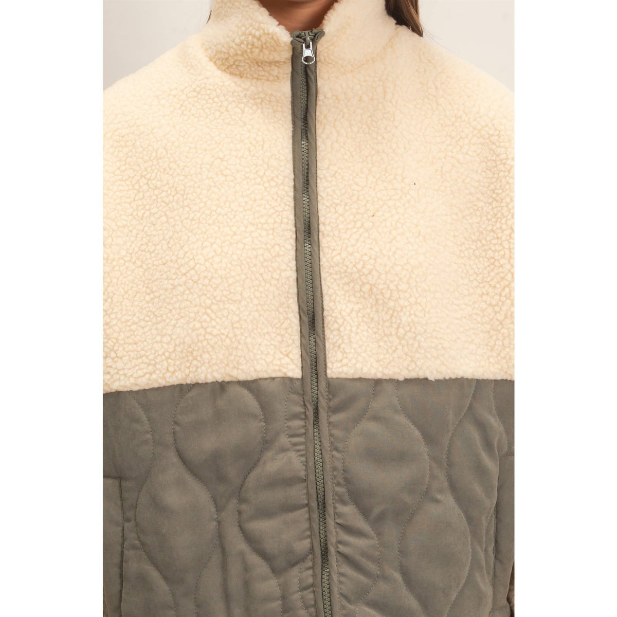 Quilted Sherpa Zip Up Jacket