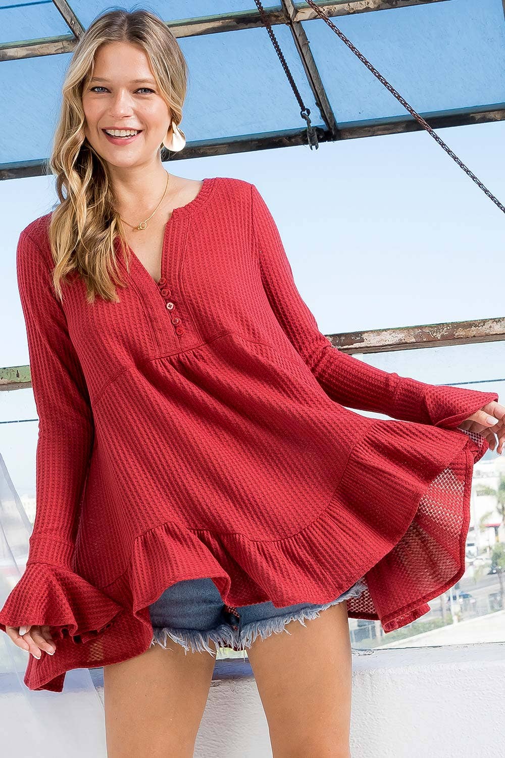 SW275 - Waffle Knit Flare Top