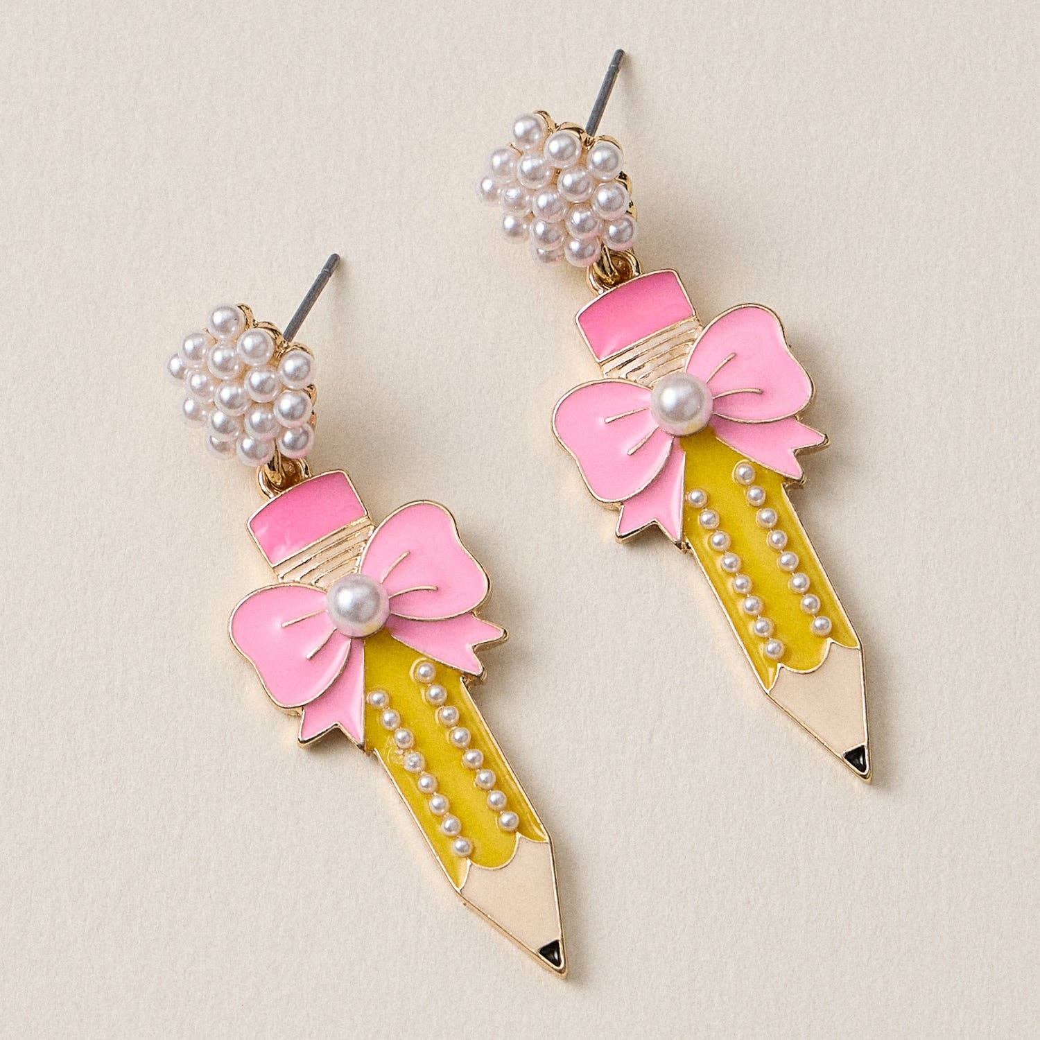 Elegant Pencil and Bow Pearl | Earrings