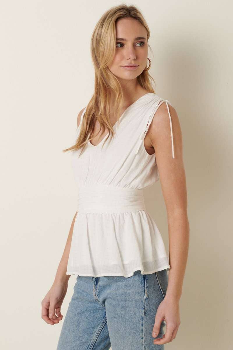 V NECK PEPLUM SLEEVELESS BLOUSE