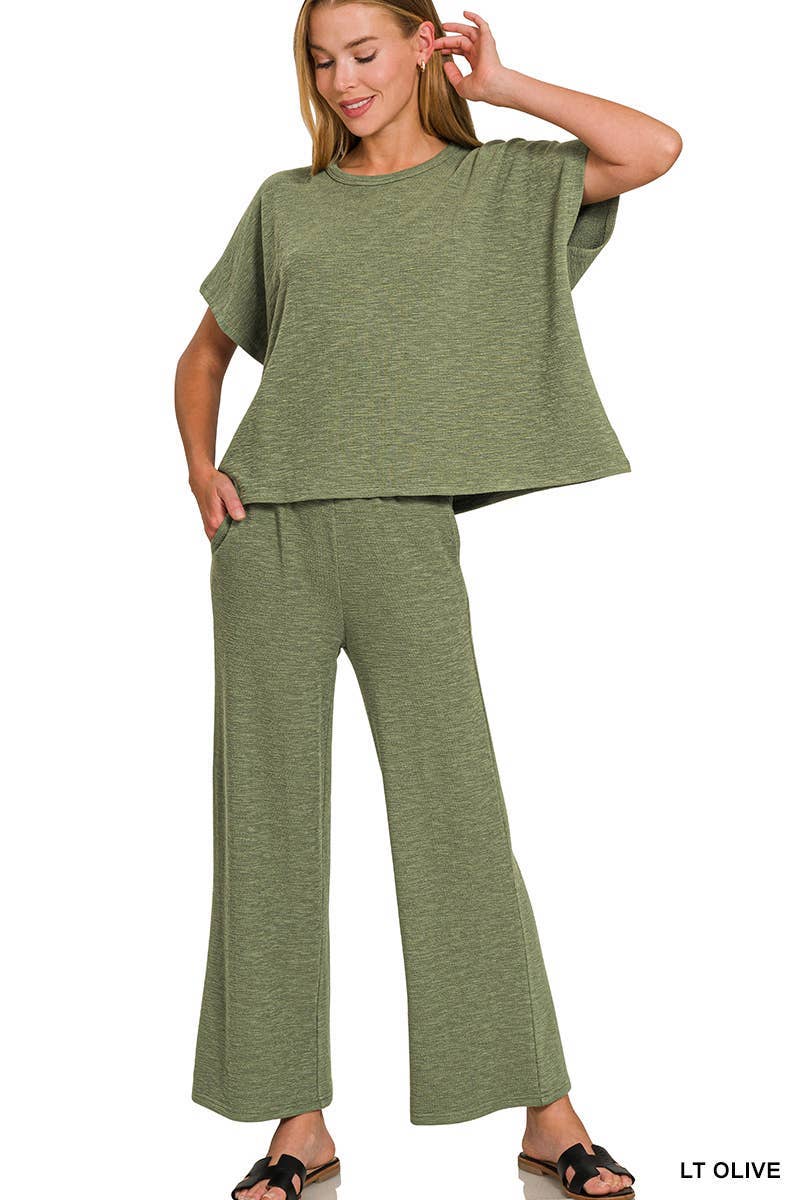 Cotton Slub Top And Pants Set