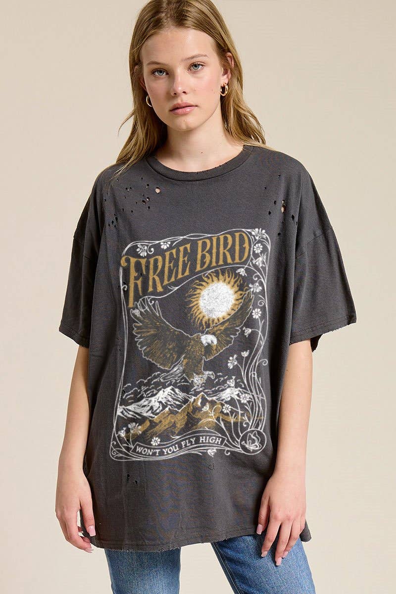Free Bird Soaring Graphic S/S Oversized Seamless Tee
