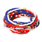 14PCS - American USA Star Beaded Stretch Multi Bracelets