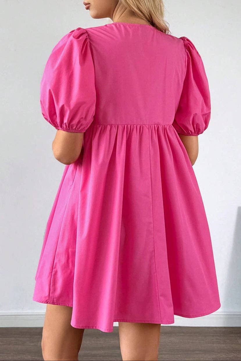Pink Puff Sleeve Mini Dress