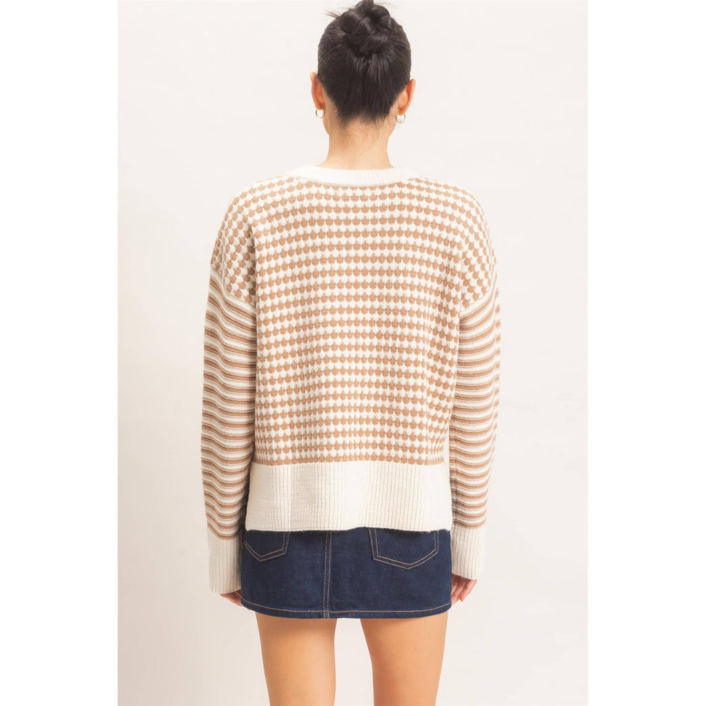 Mixed Pattern Long Sleeve Sweater