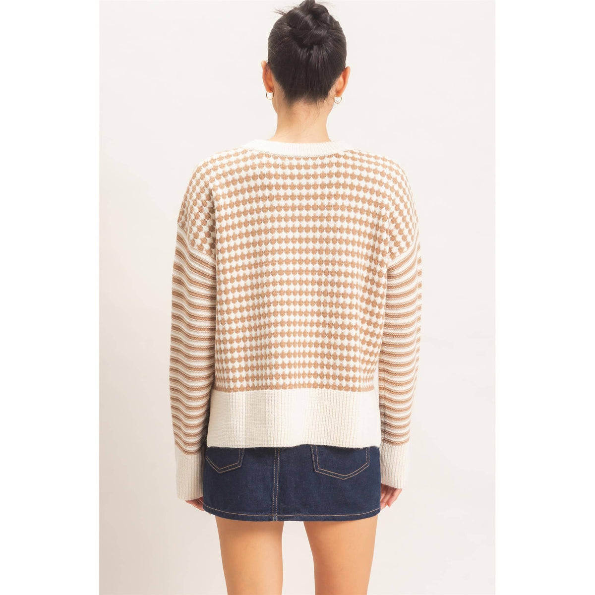Mixed Pattern Long Sleeve Sweater