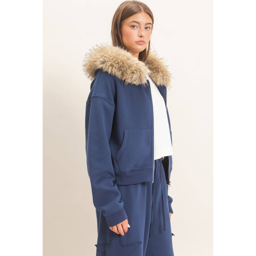 Detachable Fur Zip Up Hoodie