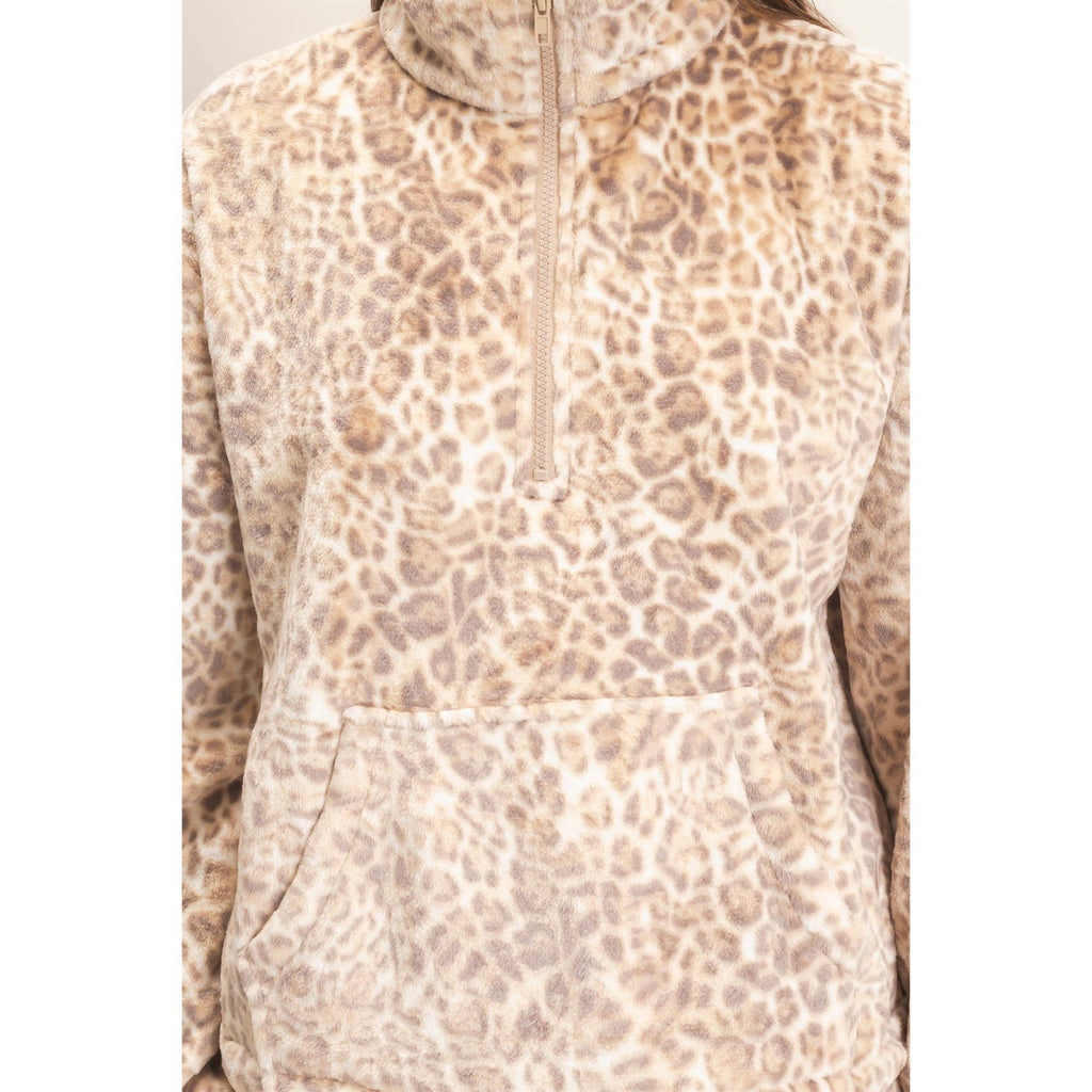 Leopard Print Fleece Half Zip Pullover