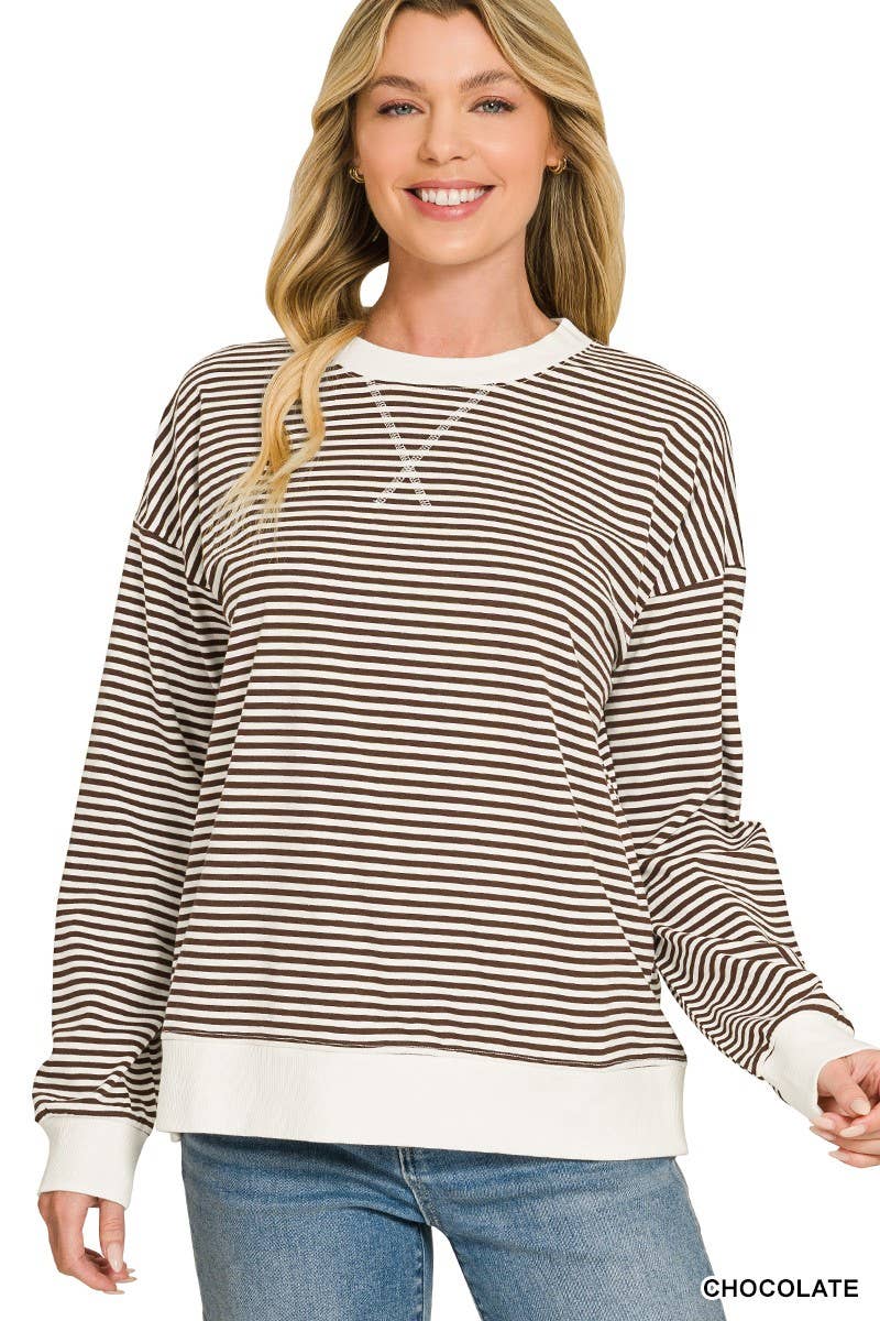 Striped Rib Banded Pullover