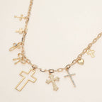 Cross Bow Heart Charm Station Necklace