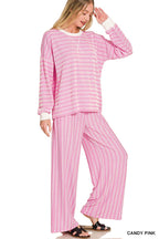 Raised Rib Striped Pullover & Pants 2PC Set