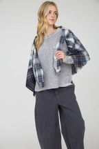 WASHED POCKET DETAIL LONG SLEEVE RIB KNIT TOP
