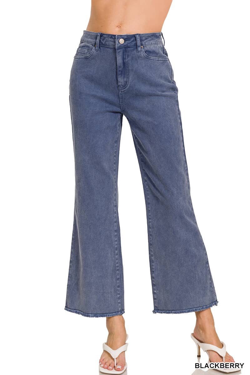 Acid Wash High Waist Frayed Hem Bootcut Pants
