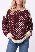 Polka Dot Contrast Ribbed Sweatshirt