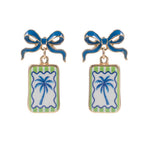 Bow Shell Print Square Frame Drop Earrings