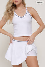 X-Back Cami Top & Flared Mini Skort Seamless Knit Set